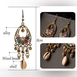 Bohemian Multicolor Teardrop Earrings puka shell